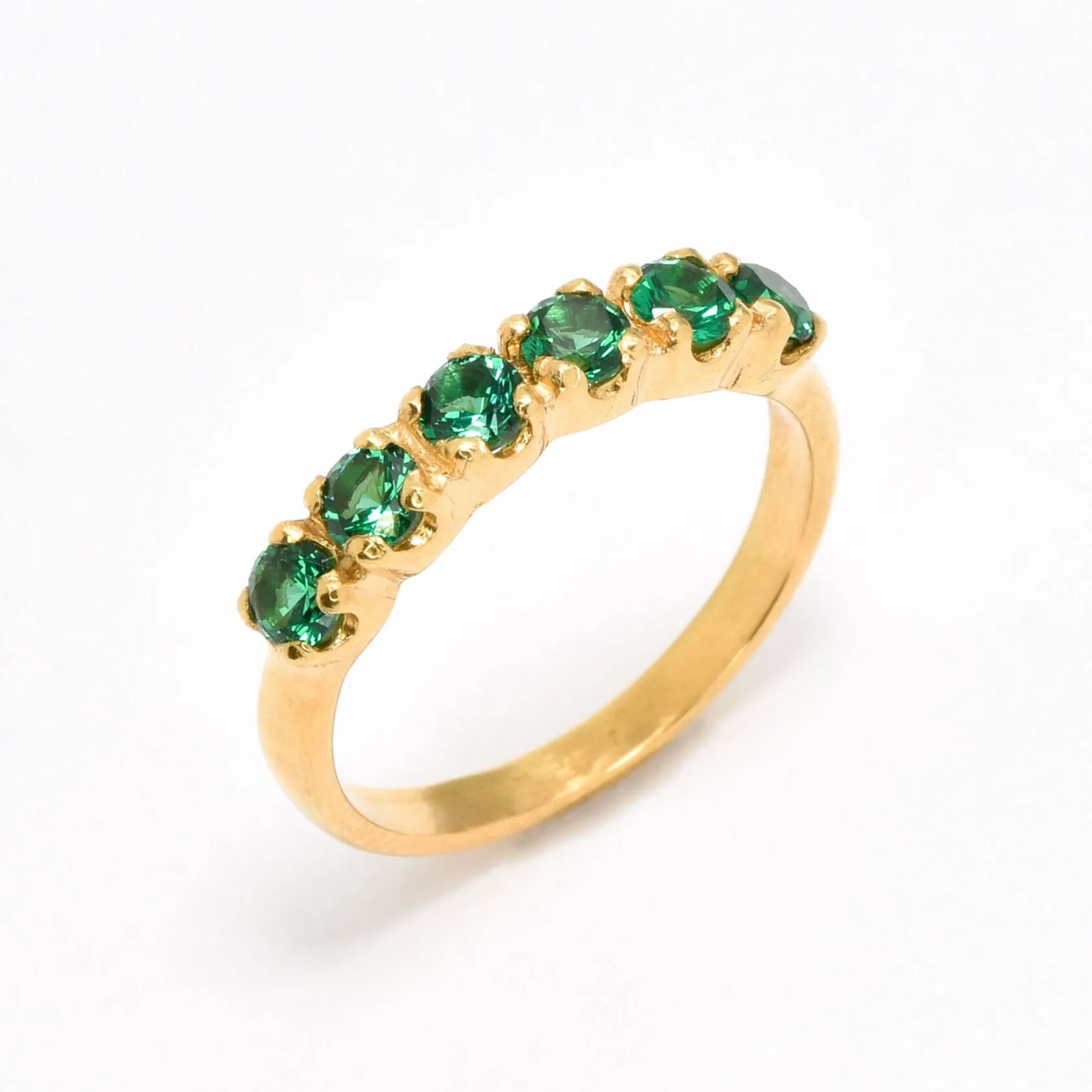 Half Eternity Emerald Ring, Gold Emerald Ring, May Birthstone Ring