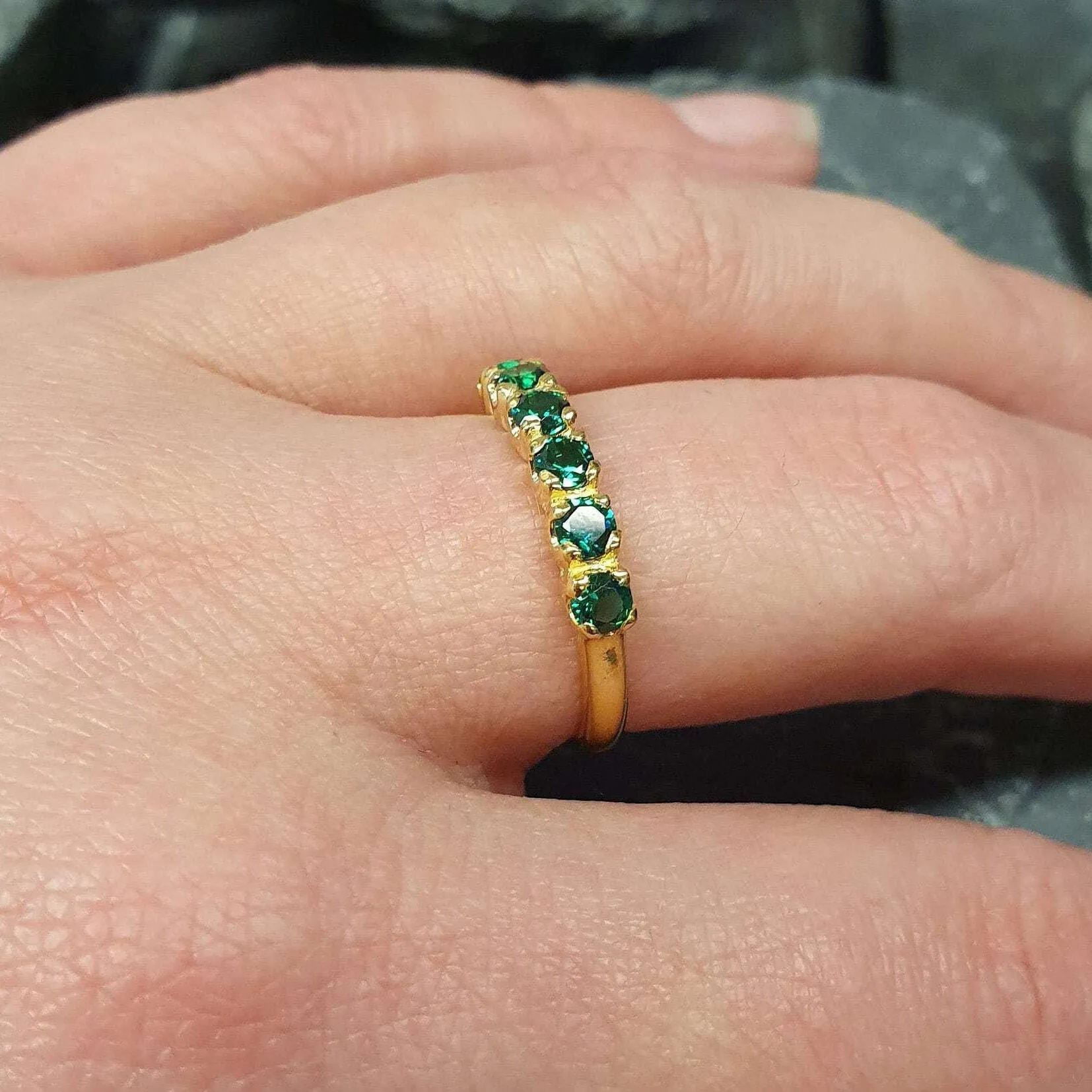 Half Eternity Emerald Ring, Gold Emerald Ring, May Birthstone Ring