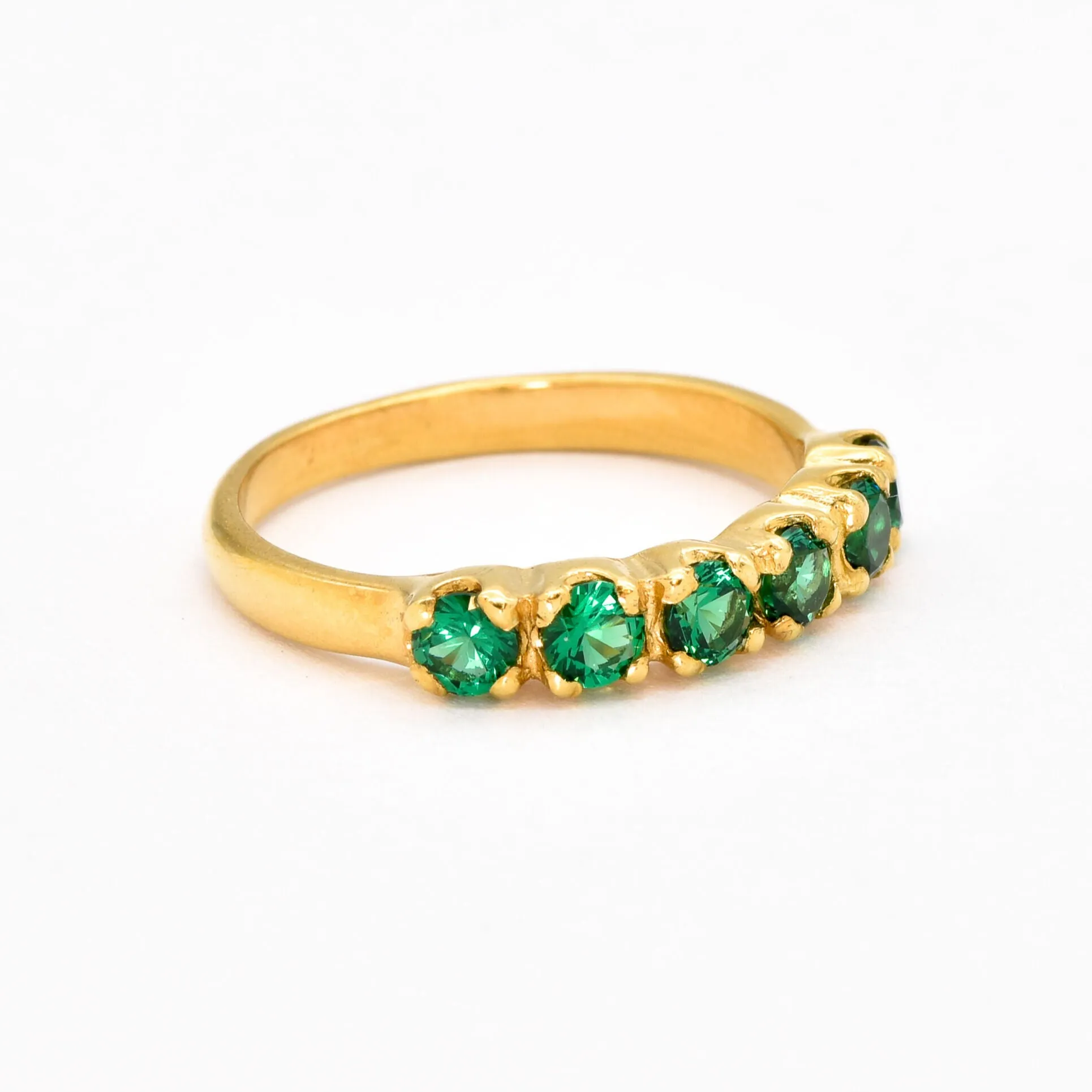 Half Eternity Emerald Ring, Gold Emerald Ring, May Birthstone Ring