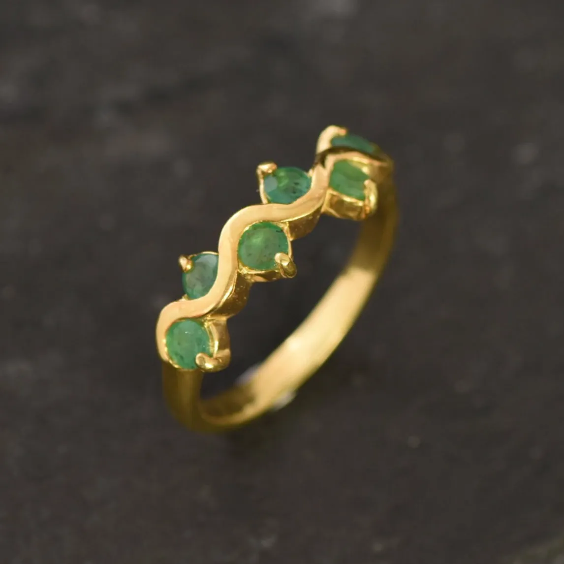 Half Eternity Emerald Ring - Gold Emerald Ring - Zigzag Ring