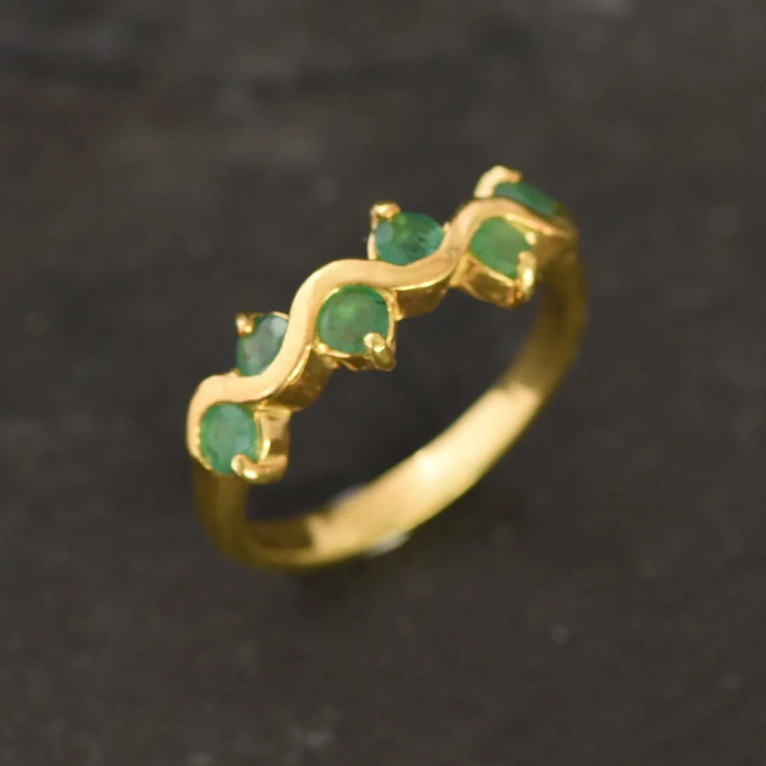 Half Eternity Emerald Ring - Gold Emerald Ring - Zigzag Ring