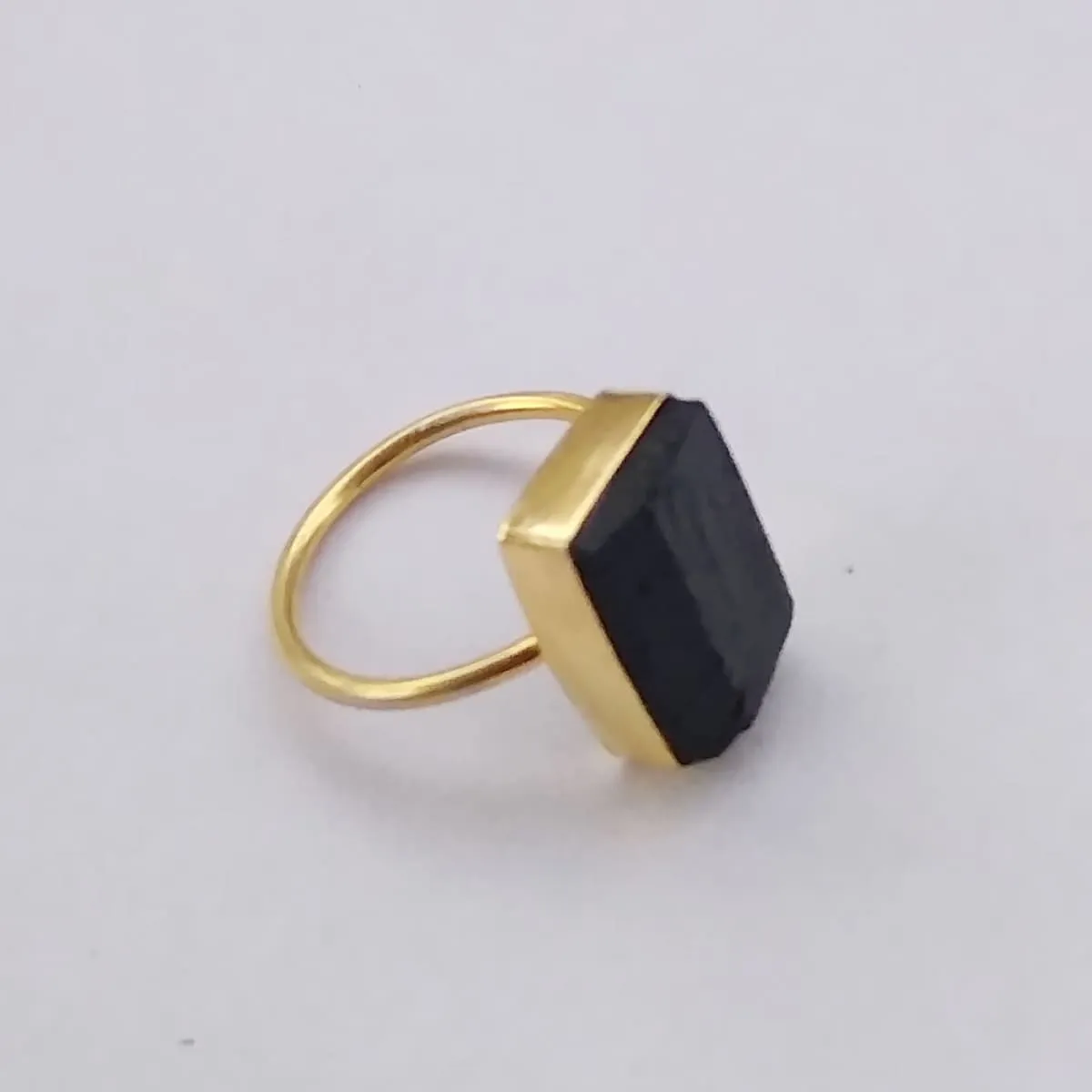 Handmade 18K Gold Plated Black Tourmaline Gemstone Stacking Ring