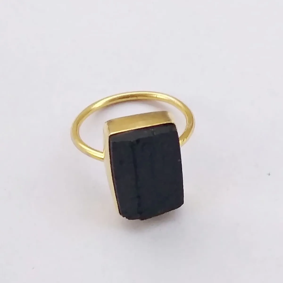 Handmade 18K Gold Plated Black Tourmaline Gemstone Stacking Ring