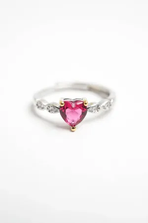 Heart-Shaped Garnet Ring with Diamond Accents - Delicate and Romantic