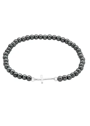 Hematite Silver Cross Bracelet