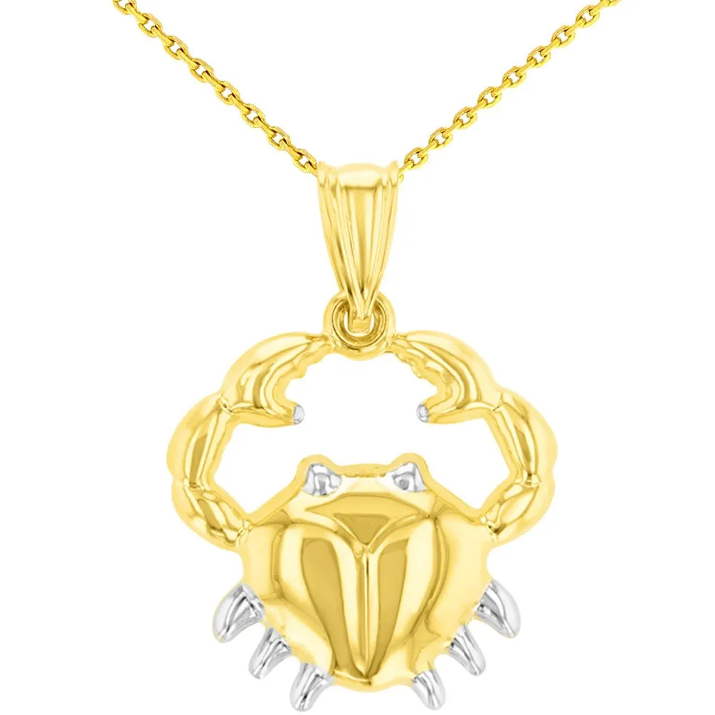 High Polish 14K Gold Cancer Zodiac Sign Pendant Crab Charm with Chain Necklace - Yellow Gold