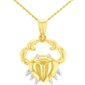 High Polish 14K Gold Cancer Zodiac Sign Pendant Crab Charm with Chain Necklace - Yellow Gold