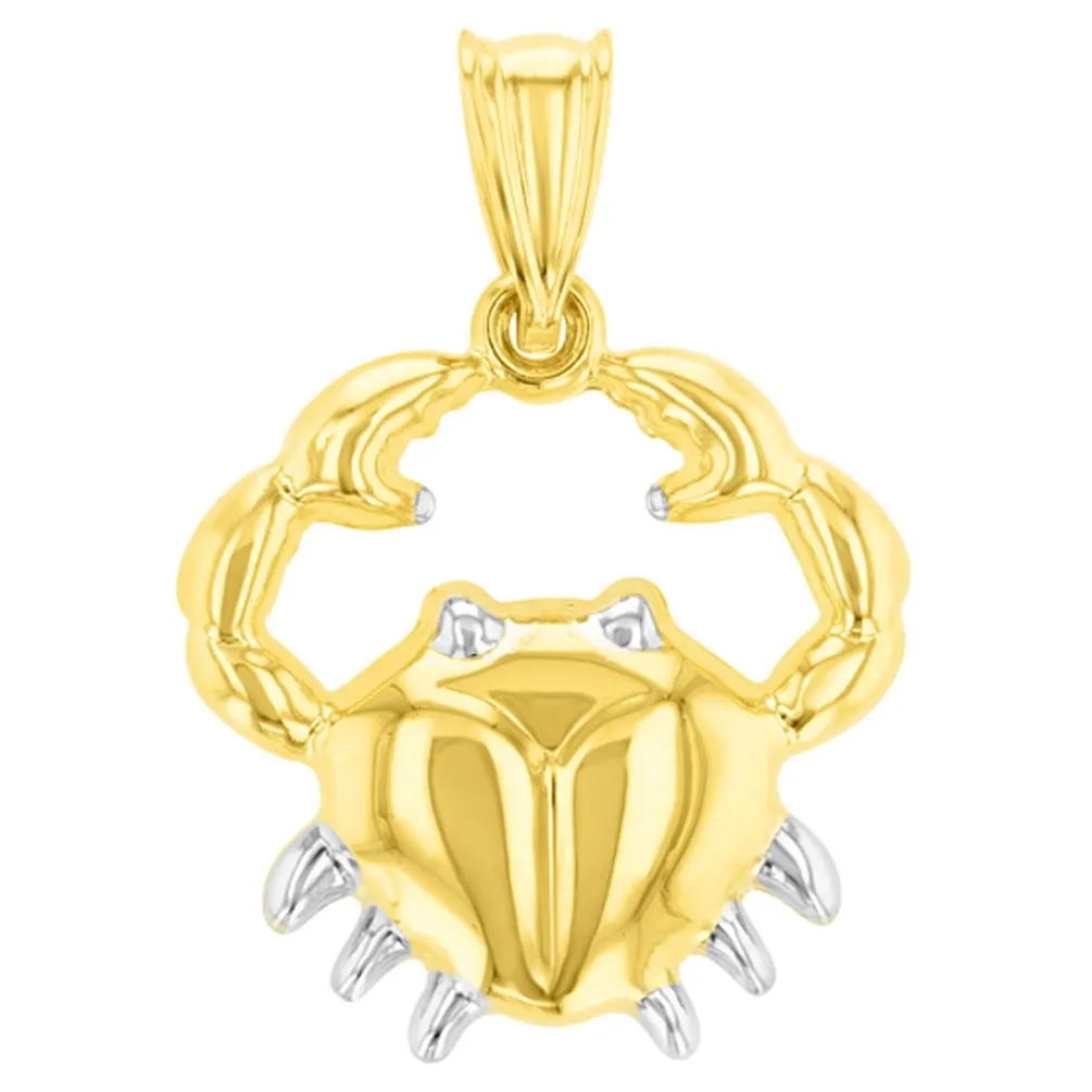 High Polish 14K Gold Cancer Zodiac Sign Pendant Crab Charm with Chain Necklace - Yellow Gold