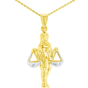 High Polish 14K Yellow Gold Libra Zodiac Sign Charm Holding Scale Pendant with Chain Necklace