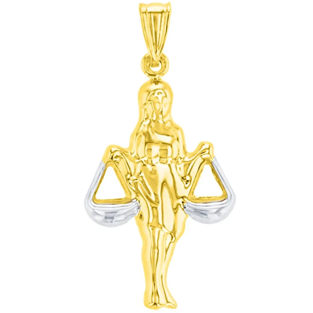 High Polish 14K Yellow Gold Libra Zodiac Sign Charm Holding Scale Pendant with Chain Necklace