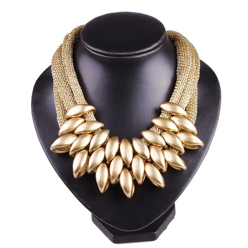 HOT Women Punk Gold Acrylic Waterdrop Pendant Close Knit Multilayer Twist Chain Chunky Choker Necklaces Gift