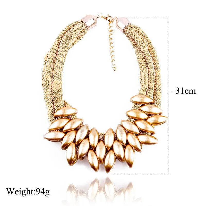 HOT Women Punk Gold Acrylic Waterdrop Pendant Close Knit Multilayer Twist Chain Chunky Choker Necklaces Gift