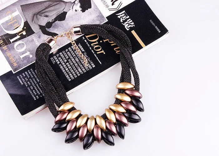 HOT Women Punk Gold Acrylic Waterdrop Pendant Close Knit Multilayer Twist Chain Chunky Choker Necklaces Gift