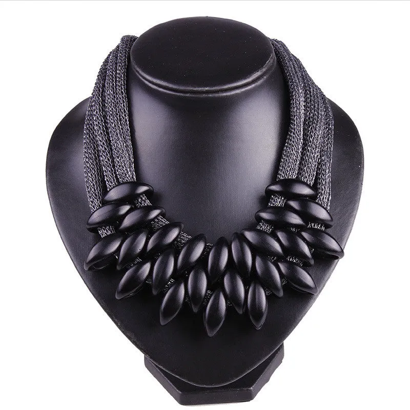 HOT Women Punk Gold Acrylic Waterdrop Pendant Close Knit Multilayer Twist Chain Chunky Choker Necklaces Gift