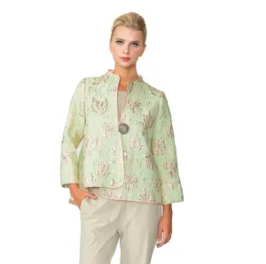 IC Collection Metallic Floral Jacquard Asymmetric Jacket in Green Multi - 4678J