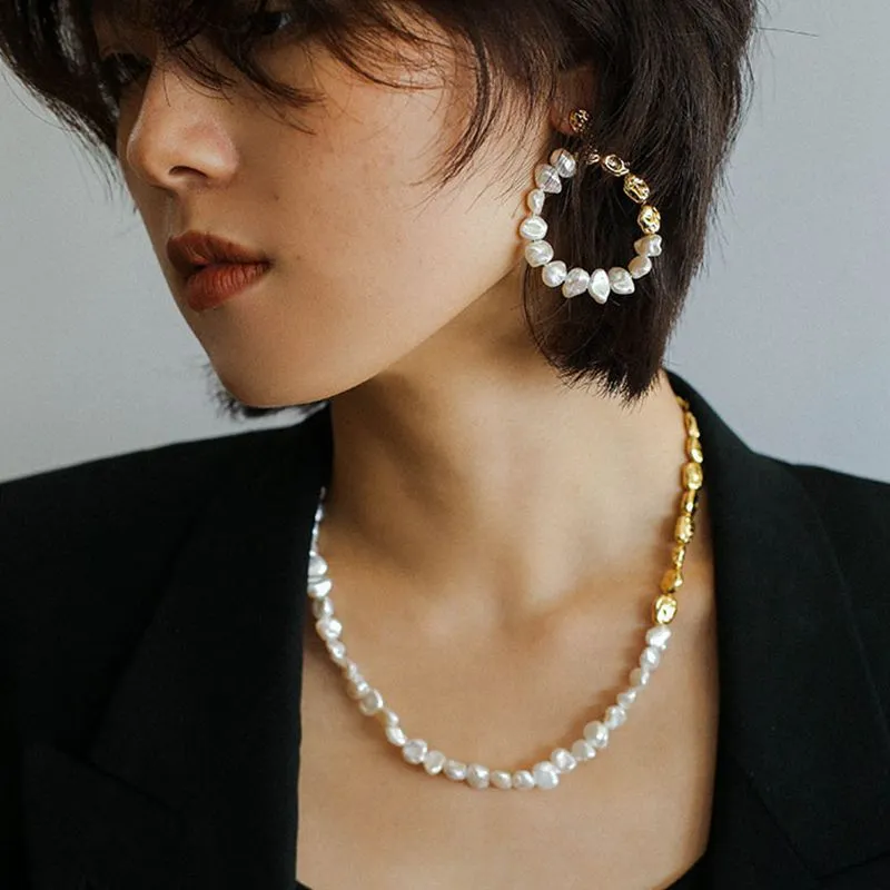 Irregular Pearls Golden Beaded Earrings