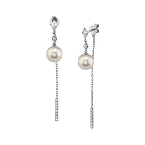 Japanese Akoya Pearl & Diamond Celebrity Dangle Earrings