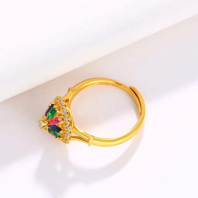 Jewelry Colorful Artificial Gemstone Ring for Women Palace Style Elegant Retro Fashion Opening Adjustable Ring