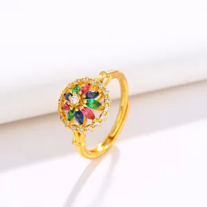 Jewelry Colorful Artificial Gemstone Ring for Women Palace Style Elegant Retro Fashion Opening Adjustable Ring