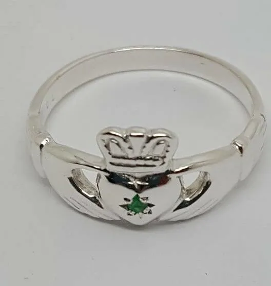 Kaedesigns New Sterling Silver 925 Green Emerald Claddagh Ring - Choose your size