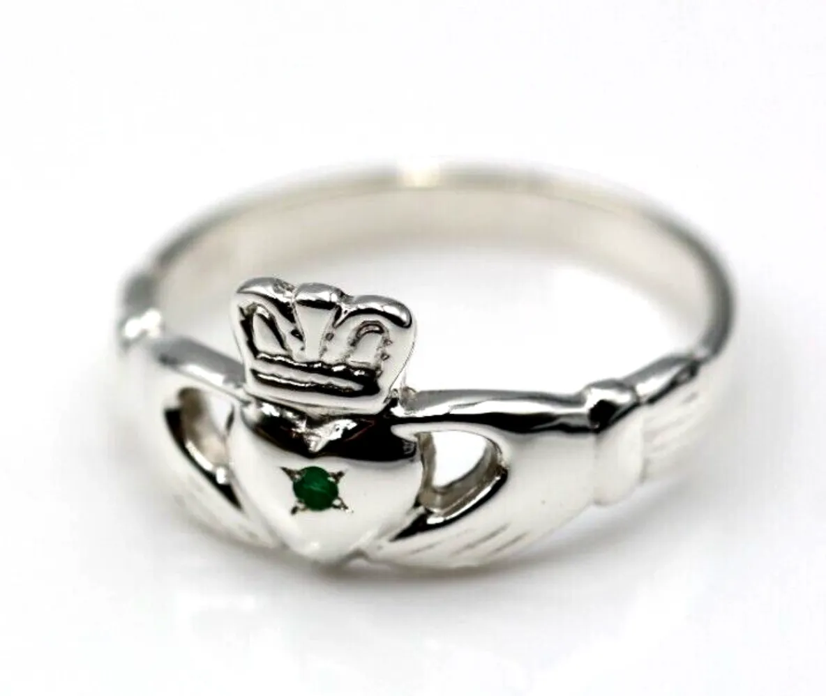 Kaedesigns New Sterling Silver 925 Green Emerald Claddagh Ring - Choose your size