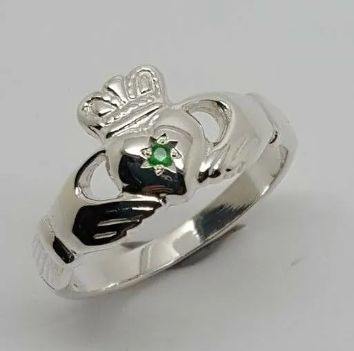 Kaedesigns New Sterling Silver 925 Green Emerald Claddagh Ring - Choose your size