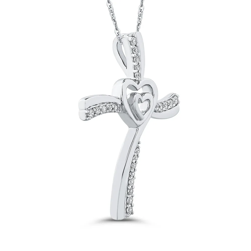 KATARINA Diamond Cross with Heart Pendant Necklace (1/10 cttw)