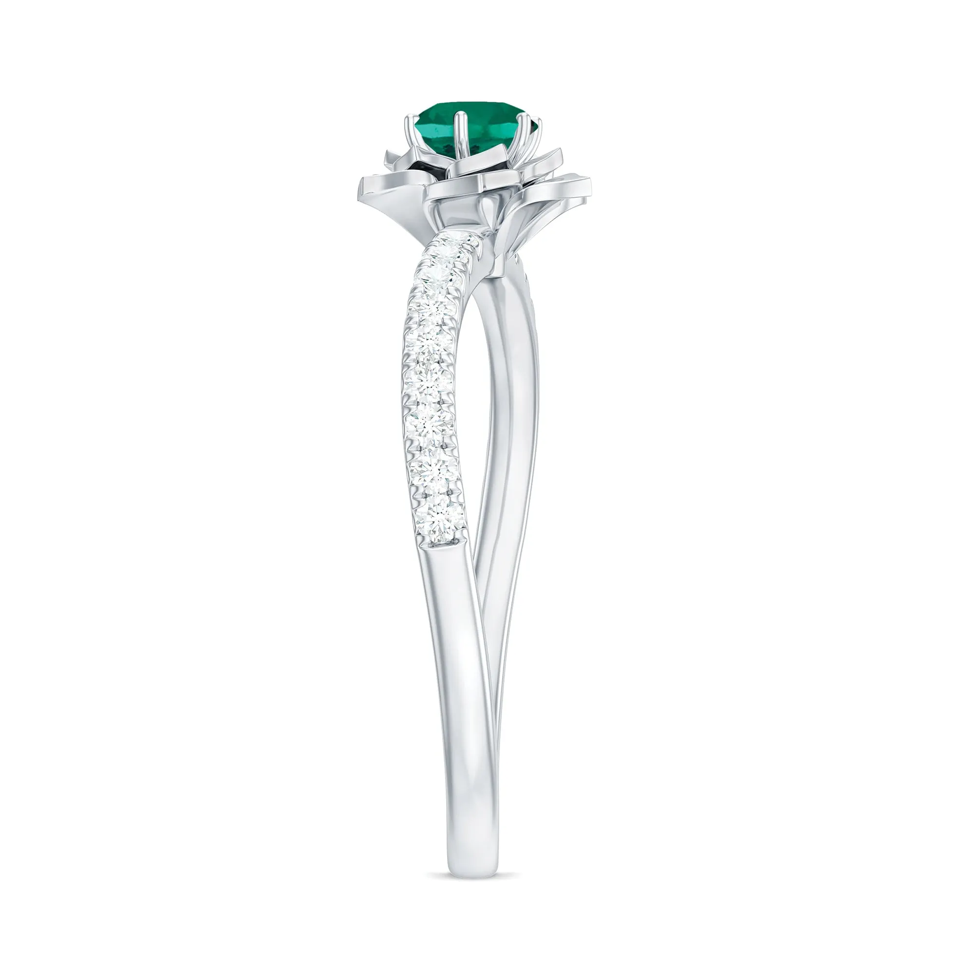 Lab-Created Emerald and Diamond Flower Engagement Ring