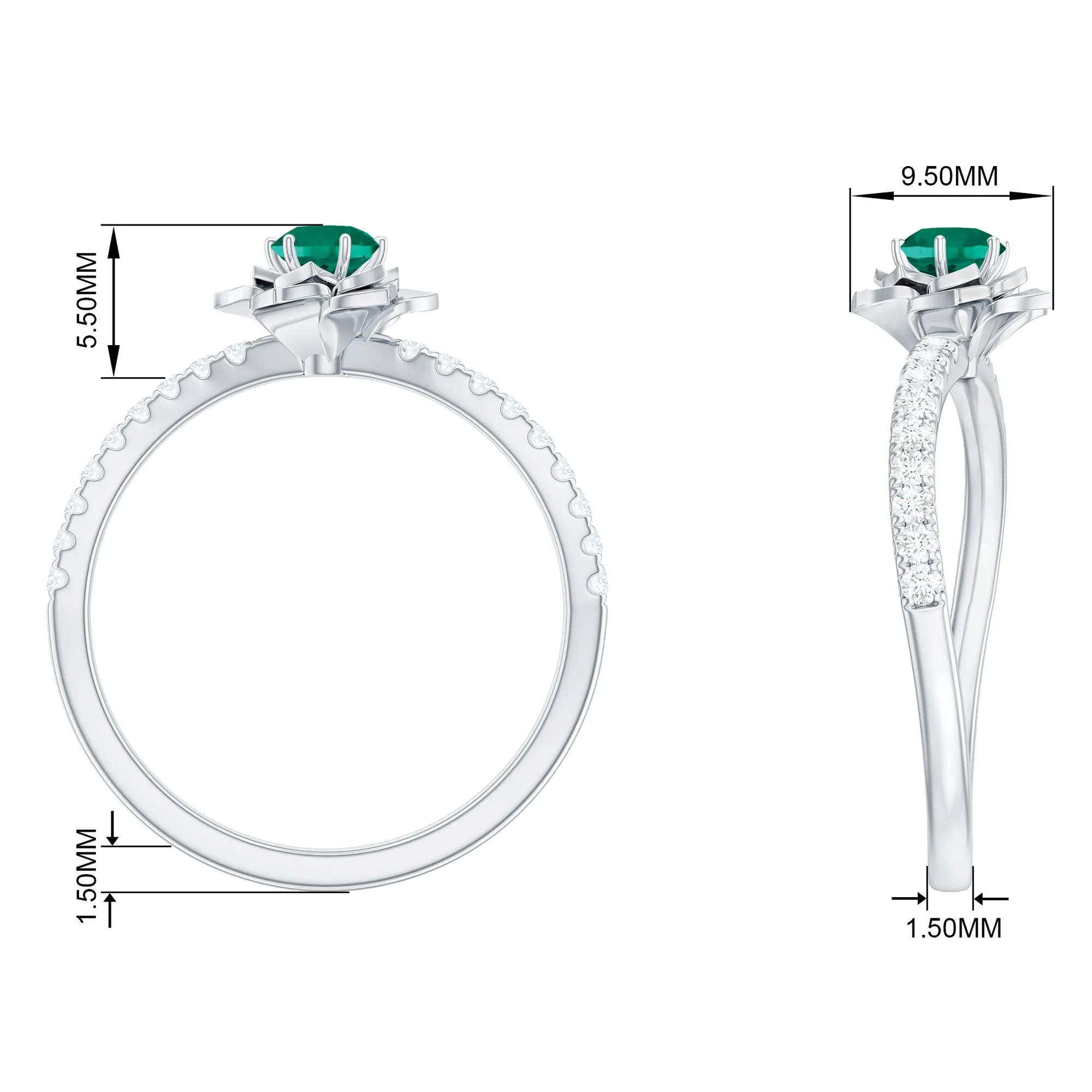 Lab-Created Emerald and Diamond Flower Engagement Ring