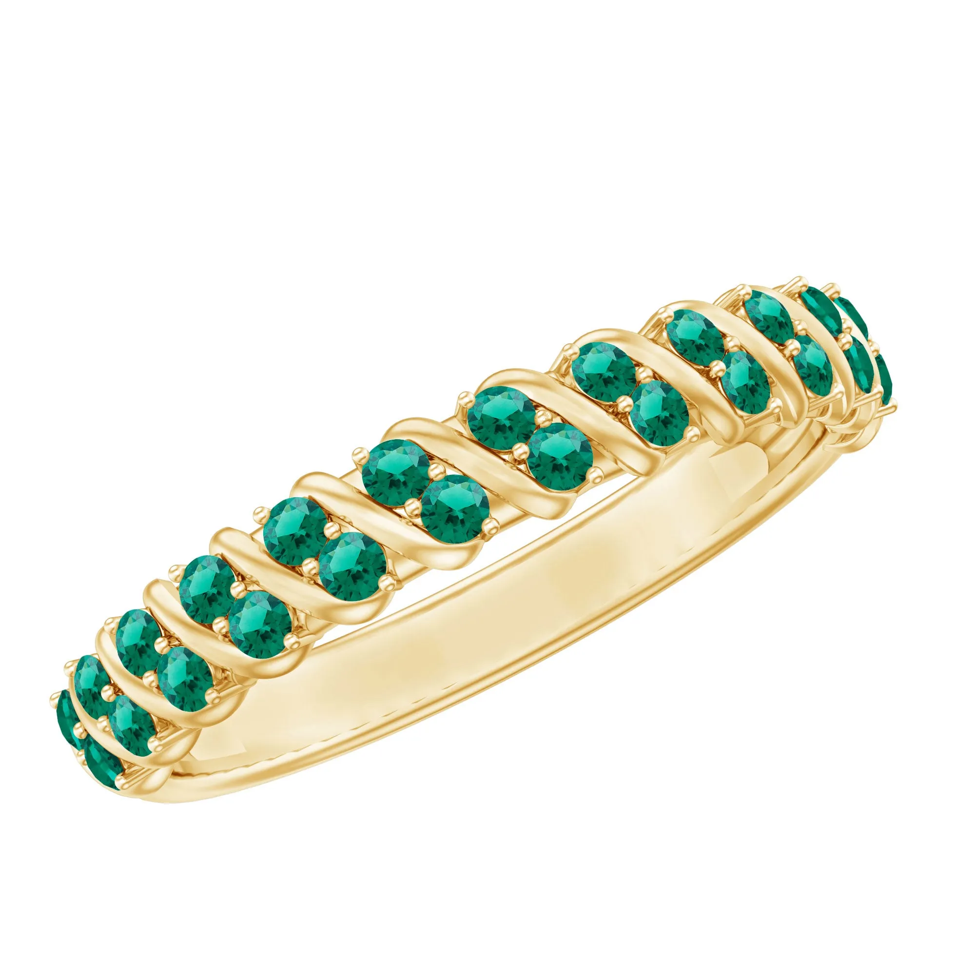 Lab Grown Emerald Semi Eternity Anniversary Band Ring