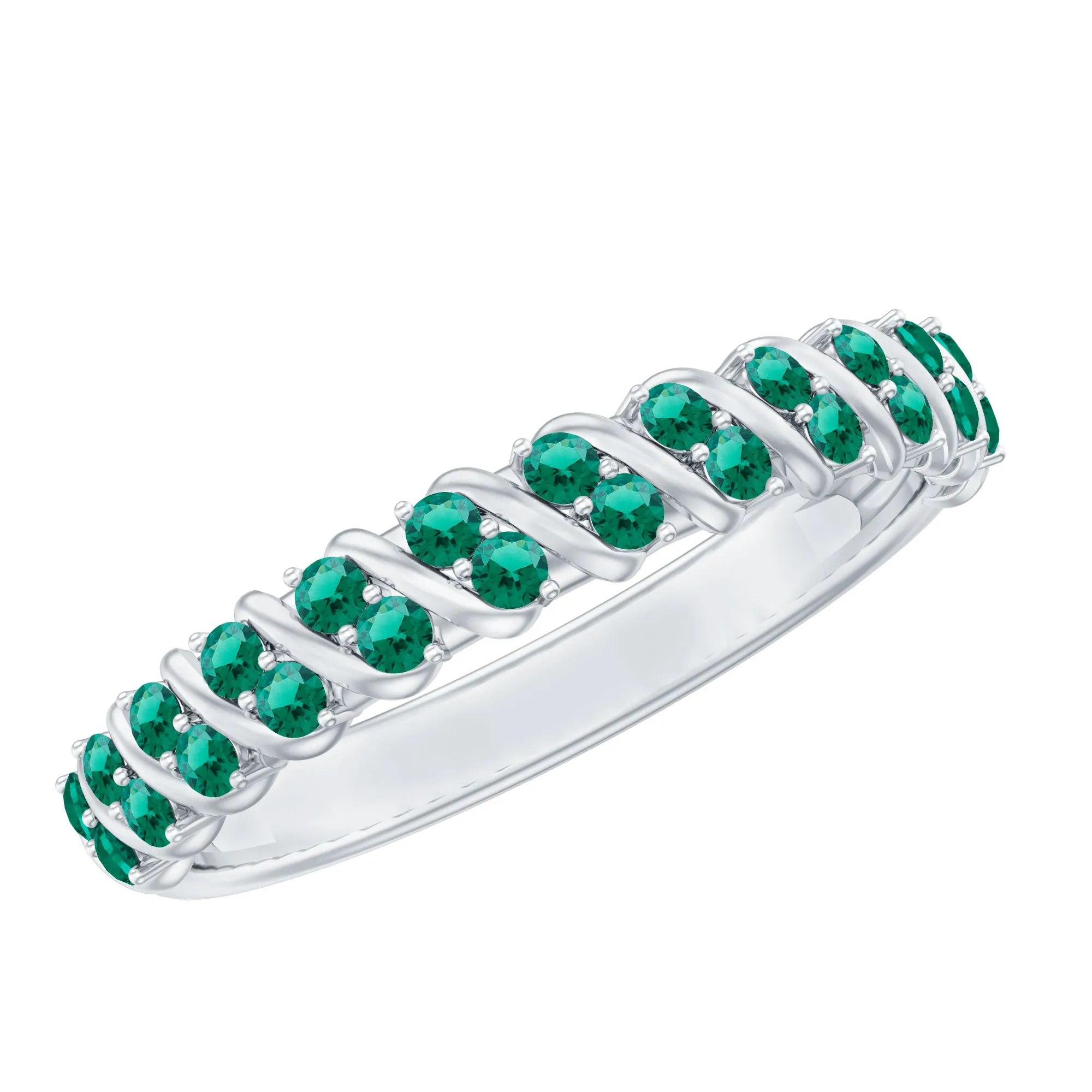 Lab Grown Emerald Semi Eternity Anniversary Band Ring