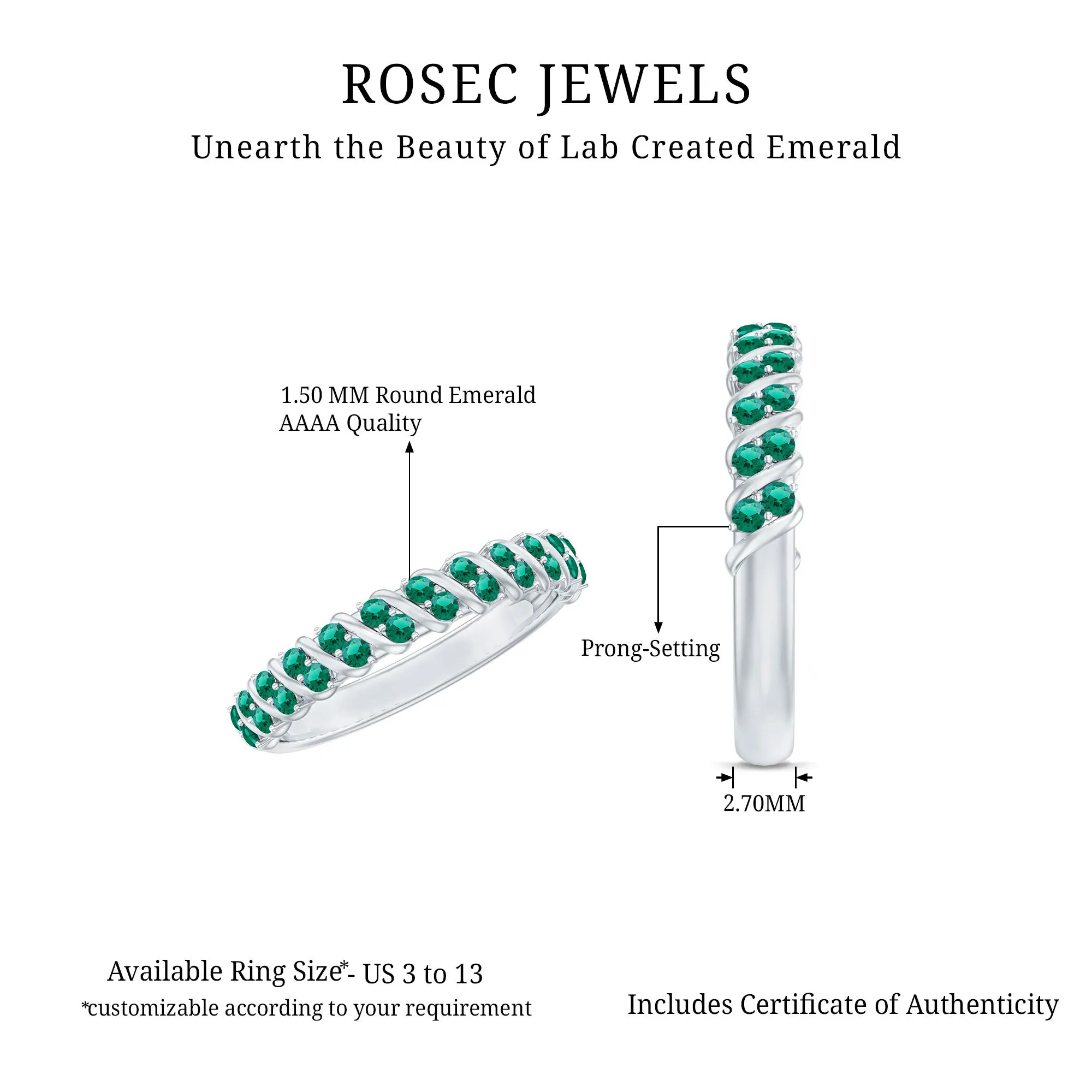 Lab Grown Emerald Semi Eternity Anniversary Band Ring