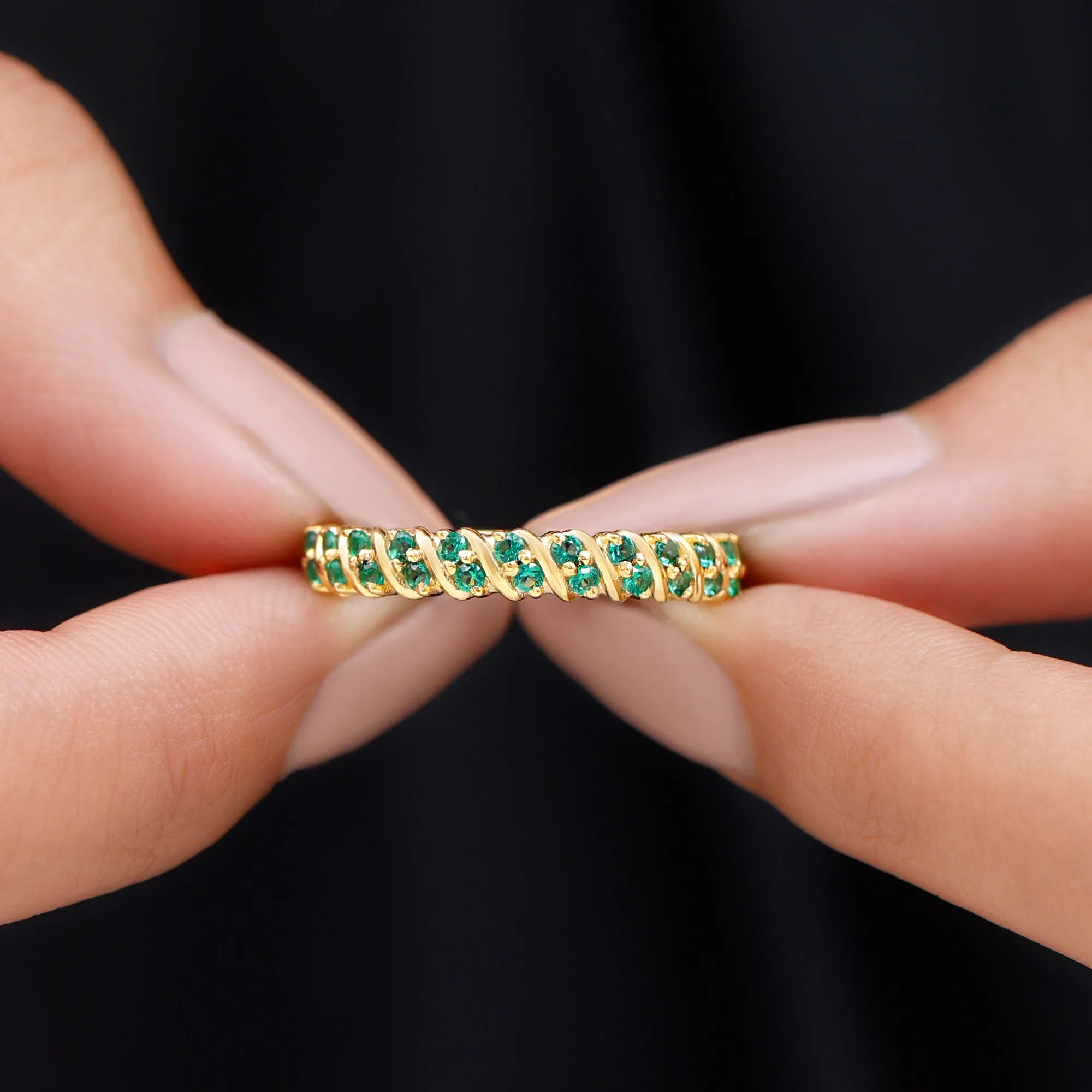 Lab Grown Emerald Semi Eternity Anniversary Band Ring