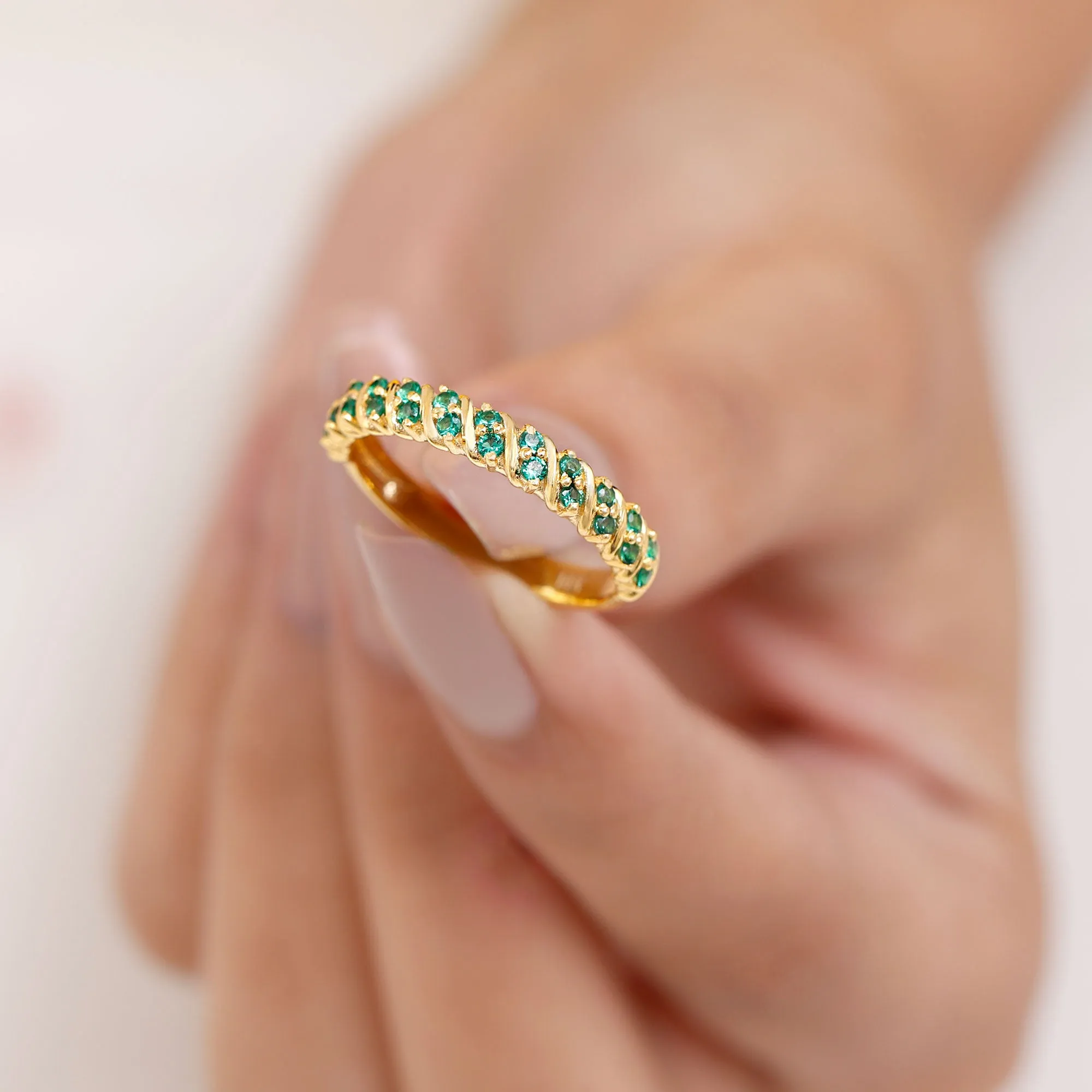 Lab Grown Emerald Semi Eternity Anniversary Band Ring