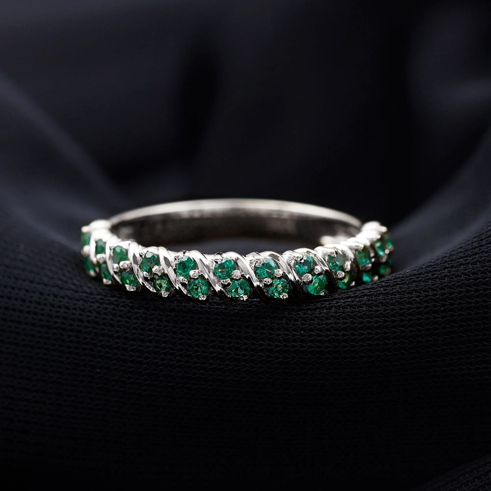 Lab Grown Emerald Semi Eternity Anniversary Band Ring