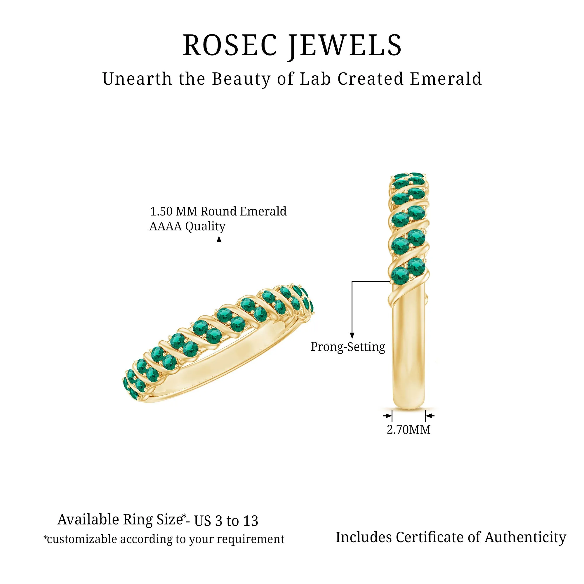 Lab Grown Emerald Semi Eternity Anniversary Band Ring