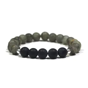 Labradorite and Onyx Stretch Bracelet with Matte Finish