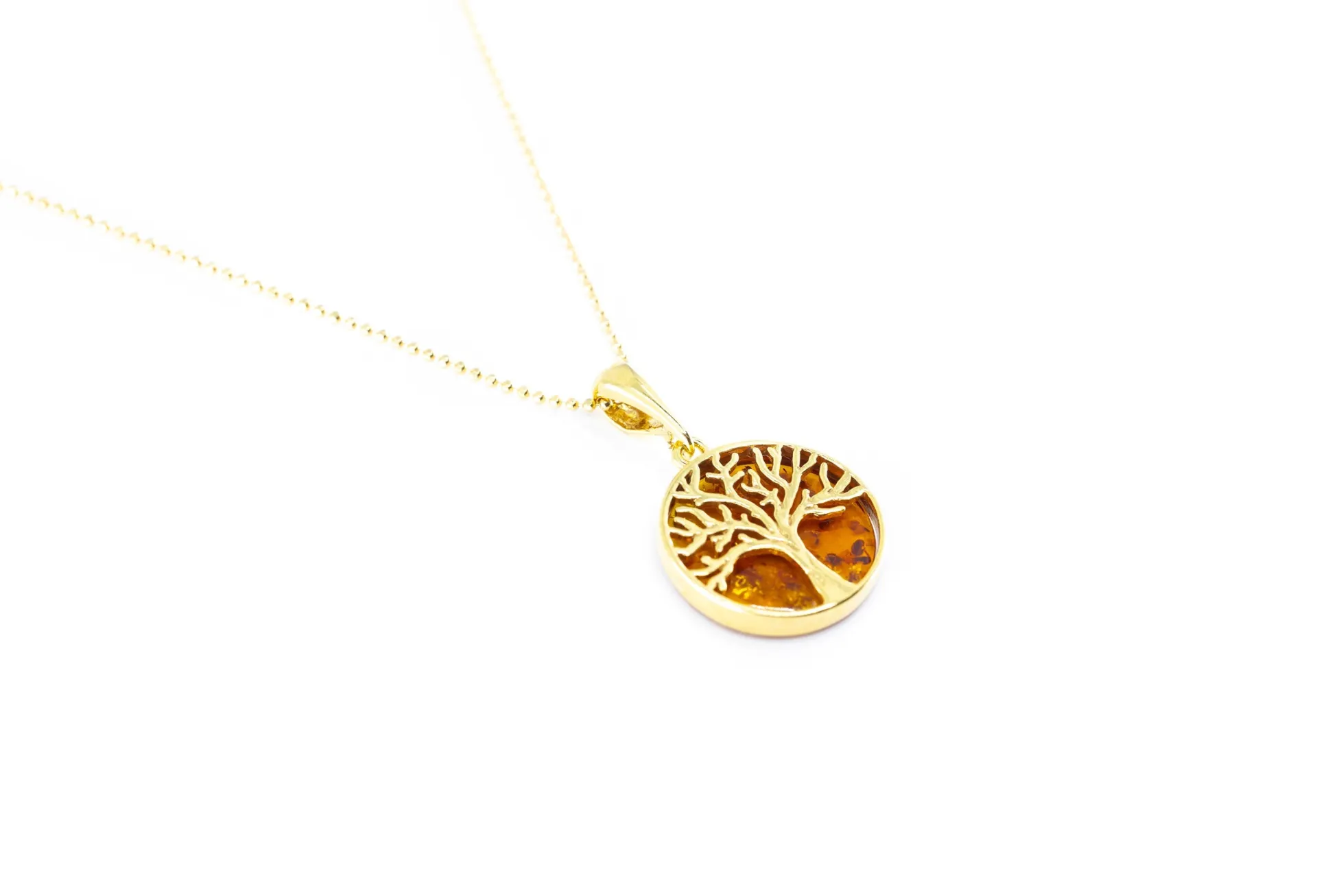 Large Gold Plated Tree of Life Pendant - Baltic Amber & Sterling Silver