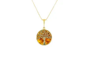 Large Gold Plated Tree of Life Pendant - Baltic Amber & Sterling Silver