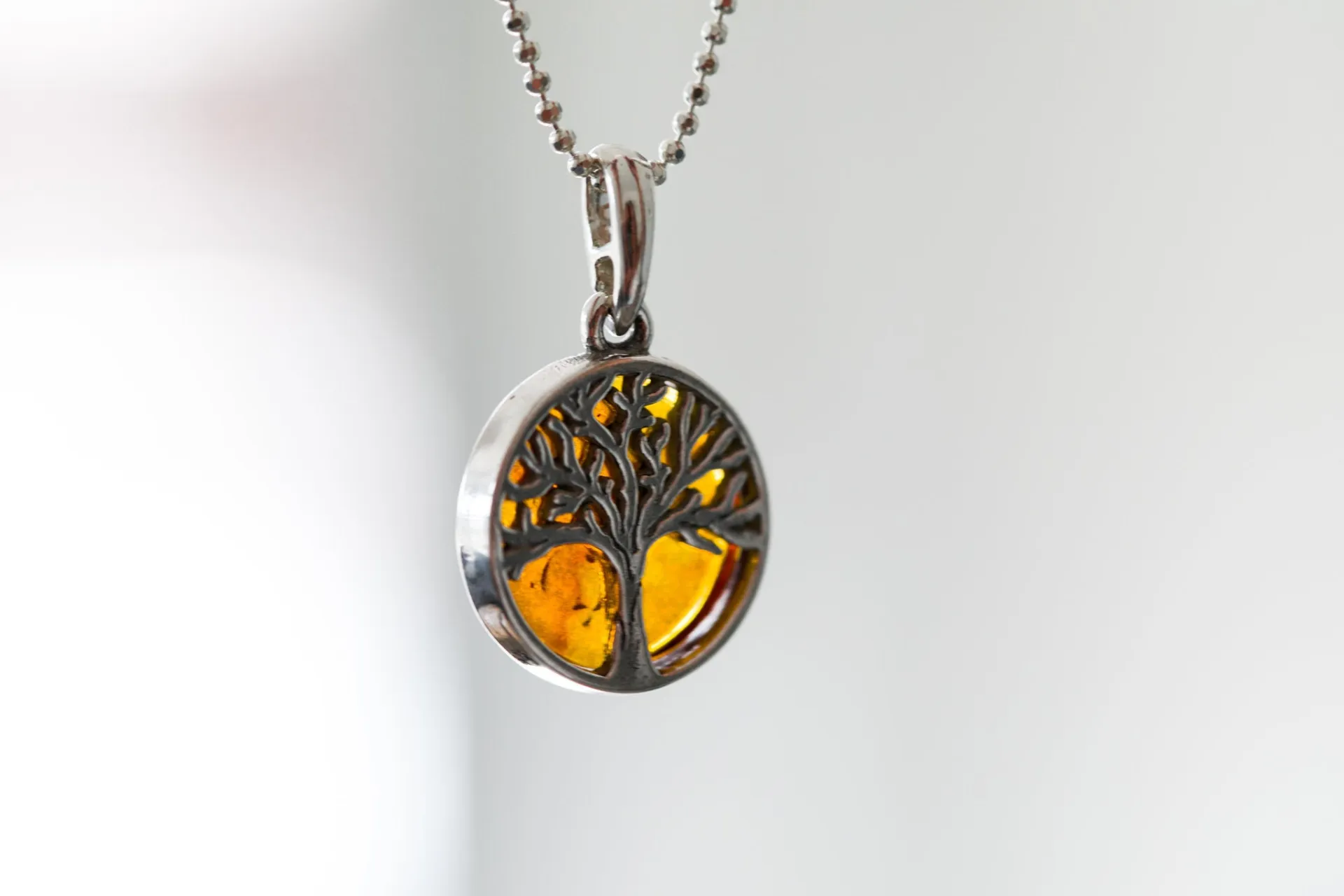 Large Gold Plated Tree of Life Pendant - Baltic Amber & Sterling Silver