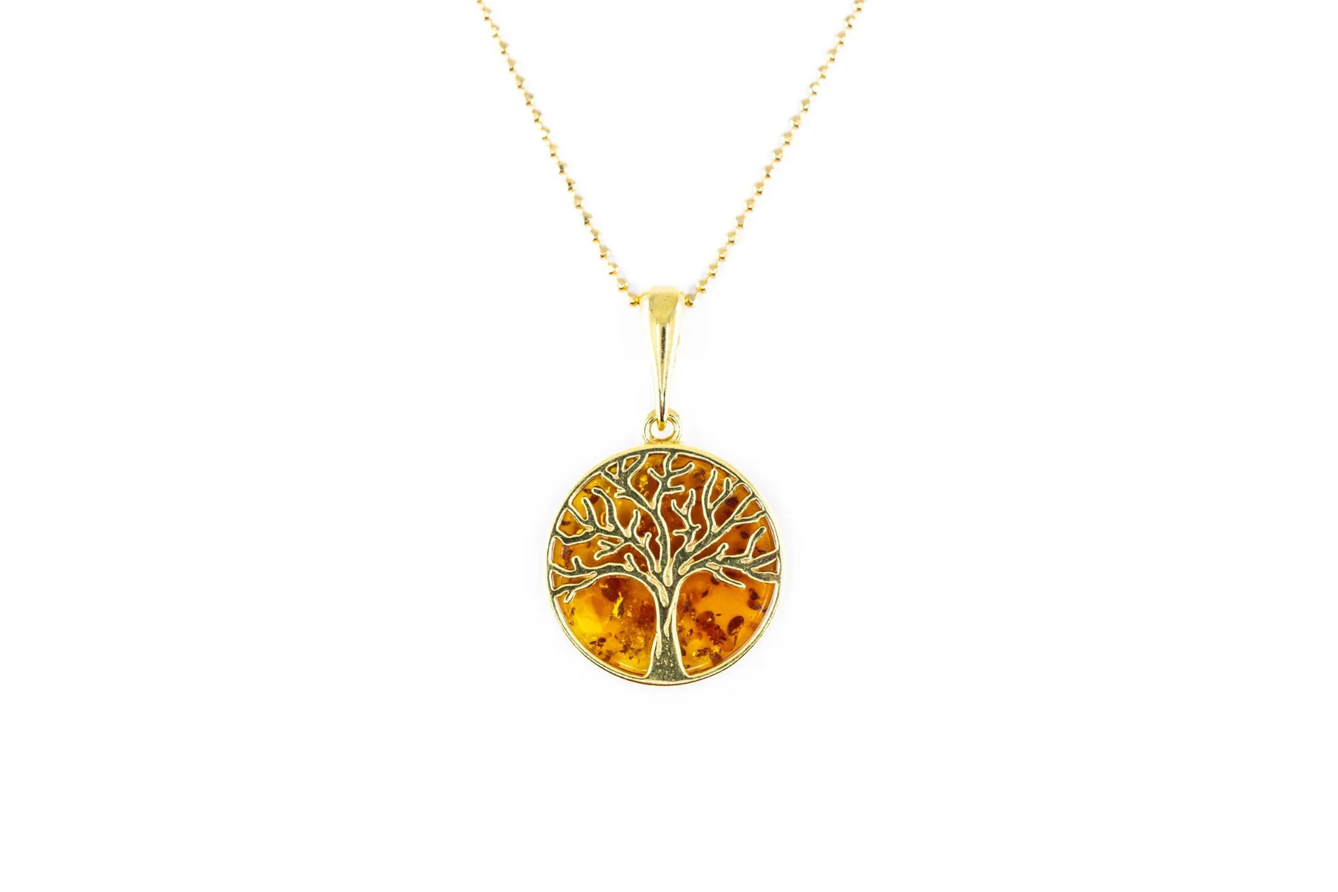 Large Gold Plated Tree of Life Pendant - Baltic Amber & Sterling Silver