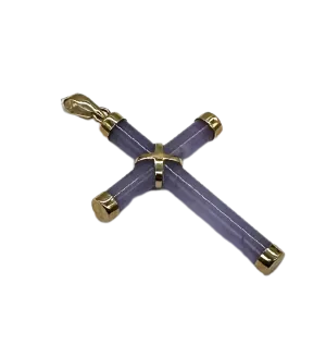 Lavender Jade Cross with 14K Yellow Gold