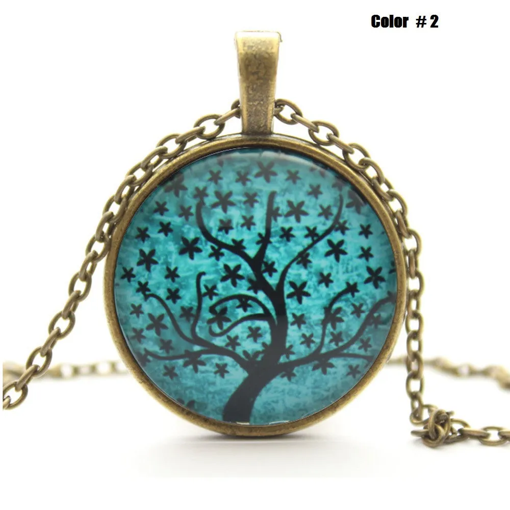 Life Tree Pendant Necklace Art Tree glass cabochon Necklace Bronze chain vintage choker statement Necklace Fashion women Jewelry