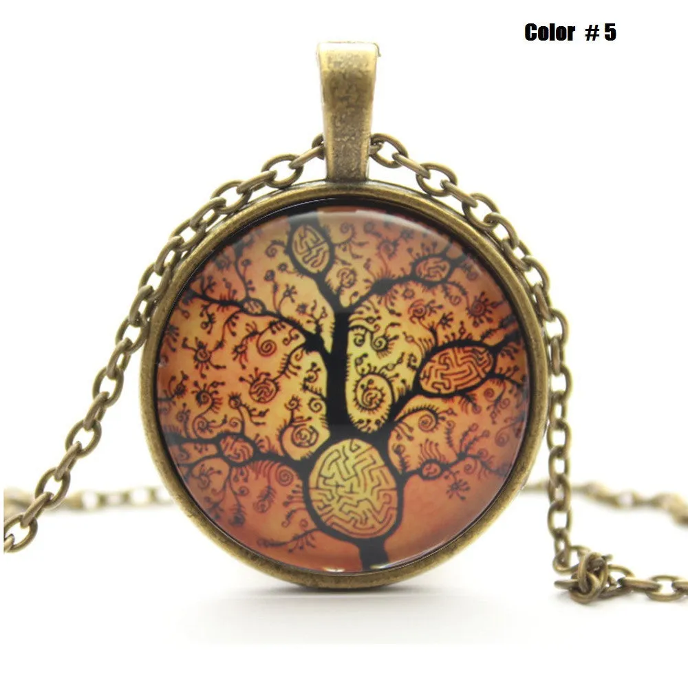 Life Tree Pendant Necklace Art Tree glass cabochon Necklace Bronze chain vintage choker statement Necklace Fashion women Jewelry