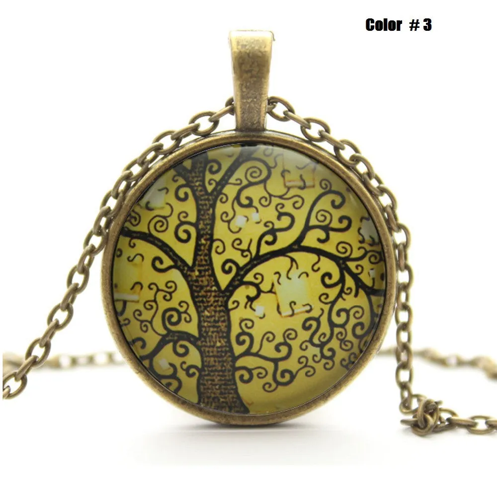 Life Tree Pendant Necklace Art Tree glass cabochon Necklace Bronze chain vintage choker statement Necklace Fashion women Jewelry