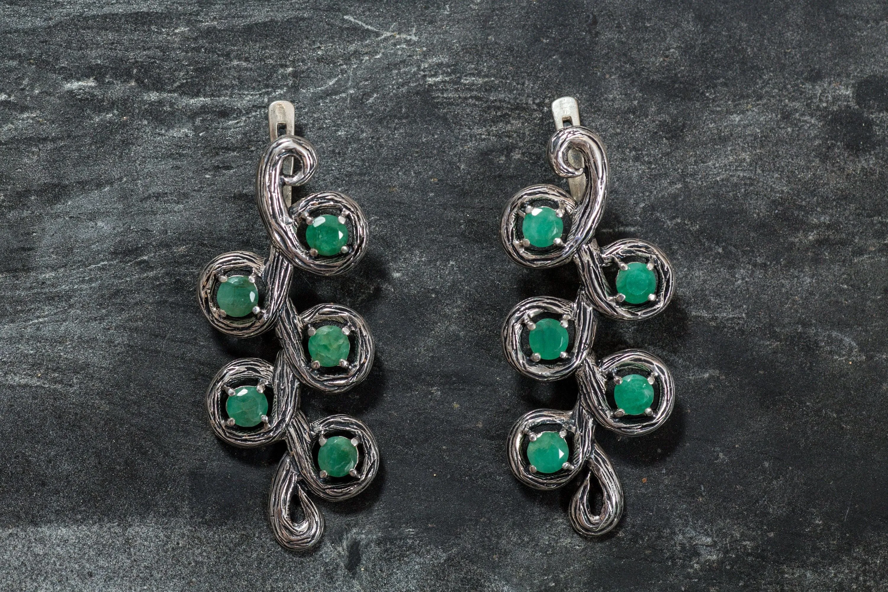 Long Emerald Earrings - Genuine Emerald Earrings - Vintage Leaf Earrings