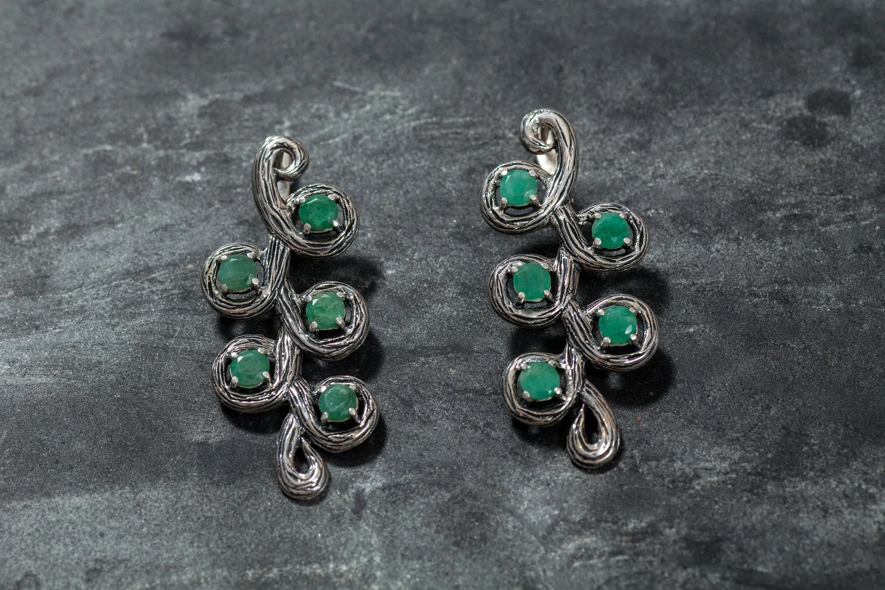 Long Emerald Earrings - Genuine Emerald Earrings - Vintage Leaf Earrings