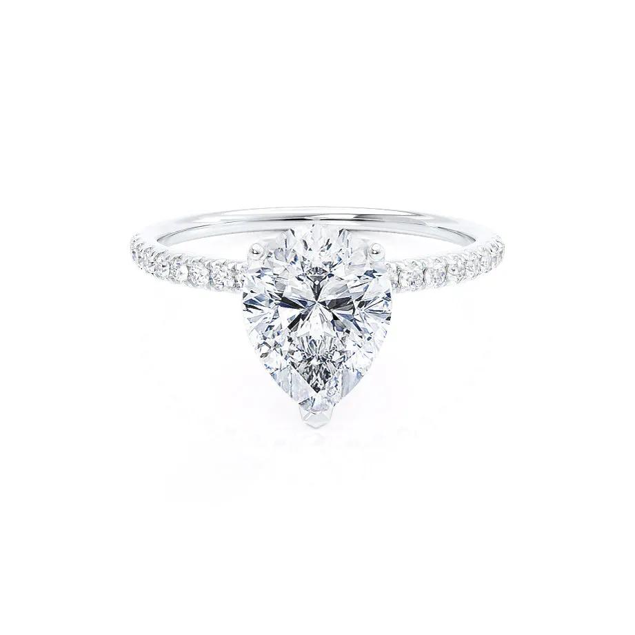 MACY - Pear Diamond Petite Shoulder Set 18k White Gold Engagement Ring