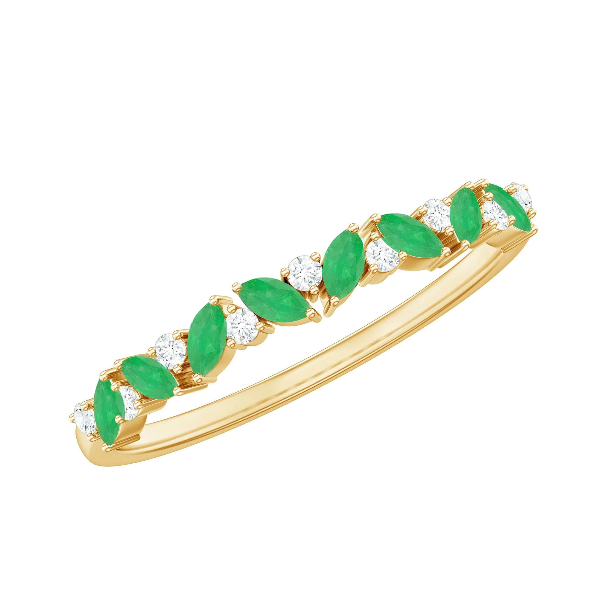 Marquise Emerald and Diamond Half Eternity Ring