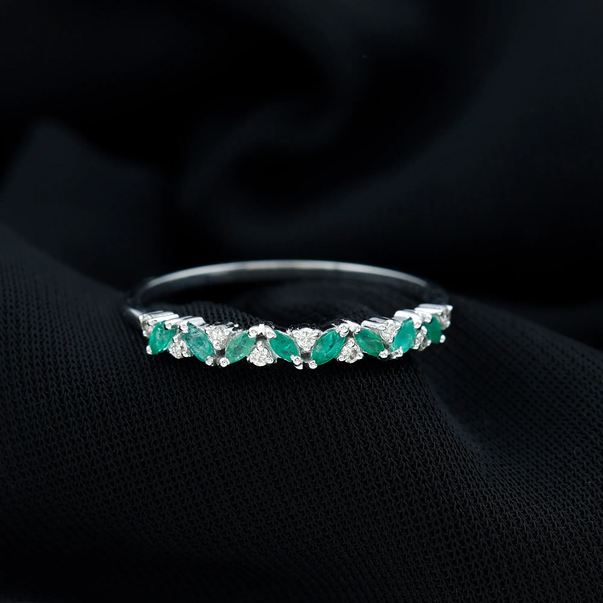 Marquise Emerald and Diamond Half Eternity Ring